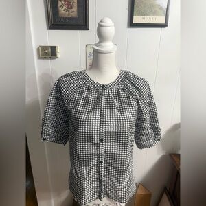 🌸 EVEREVE Exclusive Cheyenne Gingham Blouse w/ Mandarin Collar – XS 🌸